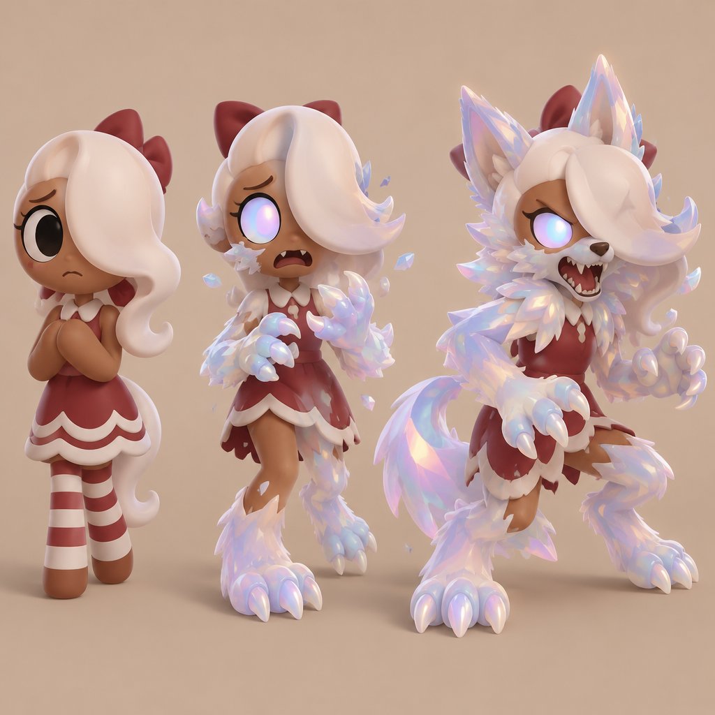 Ginger from dandy’s world turning into a opalite werewolf
