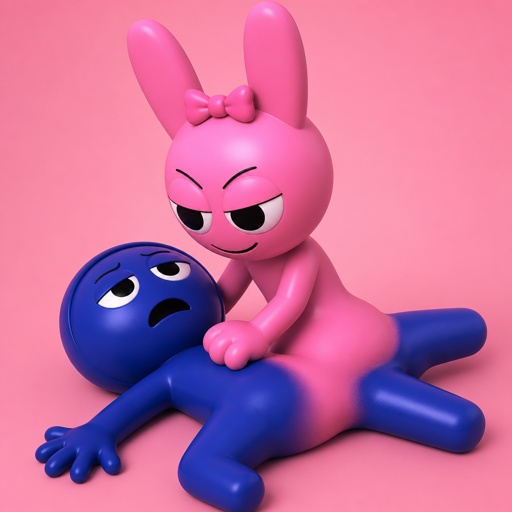 Pinki from sprunki pinning Jevin from Sprunki and merges her legs with his