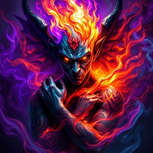 A sphere of purple black orange blue fire