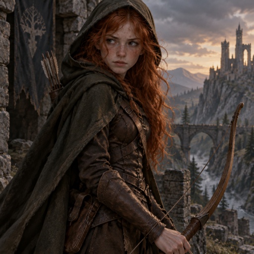 Dnd Female Fiery ginger moody teen orphan ranger with long flowing hair