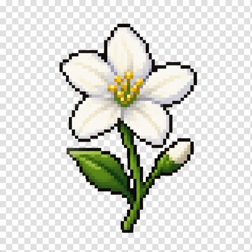 Single Jasmine with stem for a fantasy game set in modern times, top-down style