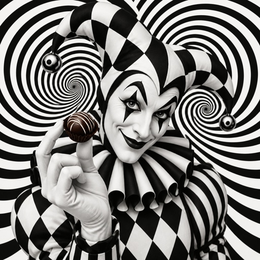 Jester holding a candy truffle  