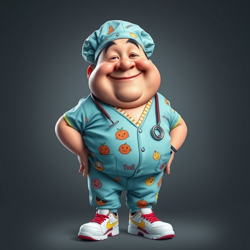 create a fat doctor. Who is funny human looking from head to toe. And he always immediately results to surgery for anything even small things. So please be sure to show his whole outfit head to toe. Make him have 1 tooth