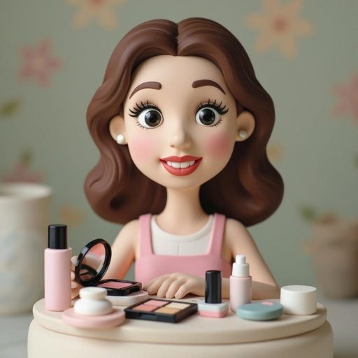 Create a weird looking character showing there whole body head to toe, a lady who loves beauty products  