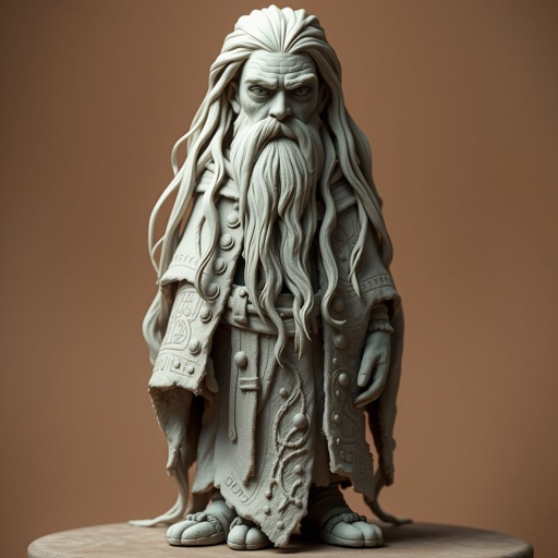 Create old aged silver eye character: The Silver-Eyed Wanderer – A tall, long beard hooded androgynous figure with hair that white. piercing silver eyes seem to see both past and present at once. a long, tattered cloak covered in stitched symbols from lands unknown. Show her whole body head to toe including her shoes.