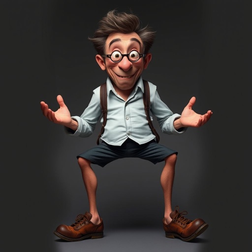 Create a funny looking man with very skinny legs