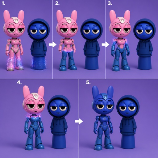 Pinki from Sprunki as Elita One merging her legs onto Jevin from Sprunki and then her arms and then her Body and lastly her head and helmet