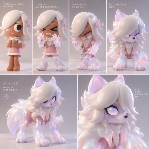 Ginger from Dandys world turning into a Opalite Werewolf 