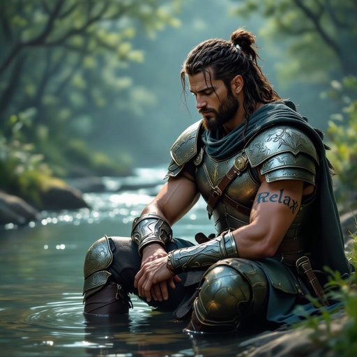 Resting warrior with a tattoo called relax, avatar 