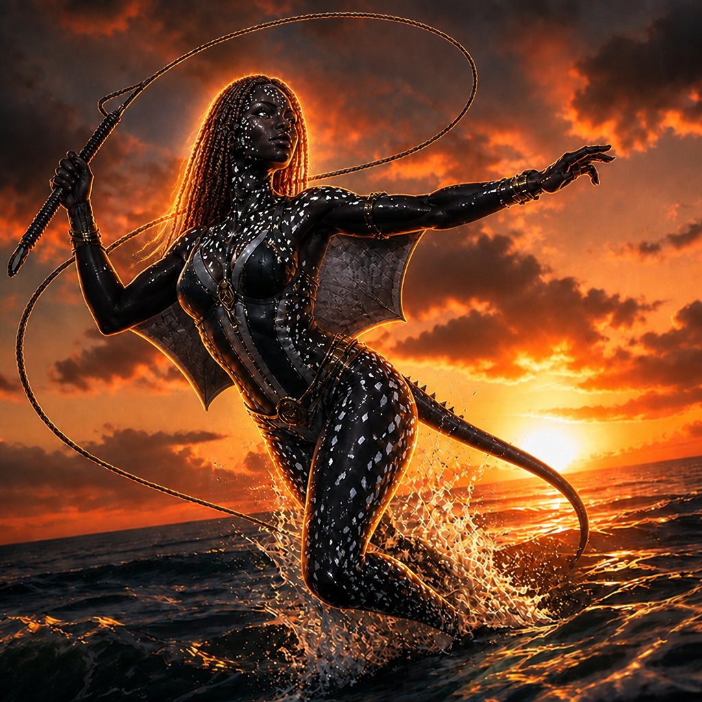 a woman with a bow and arrow in the water