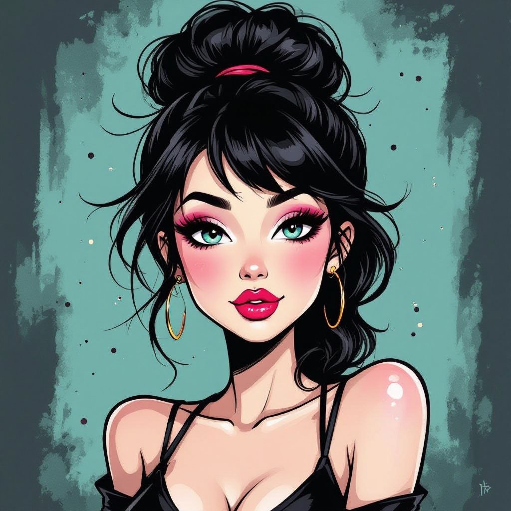 Create a character lady who has attitude but is funny looking and loves lipgloss