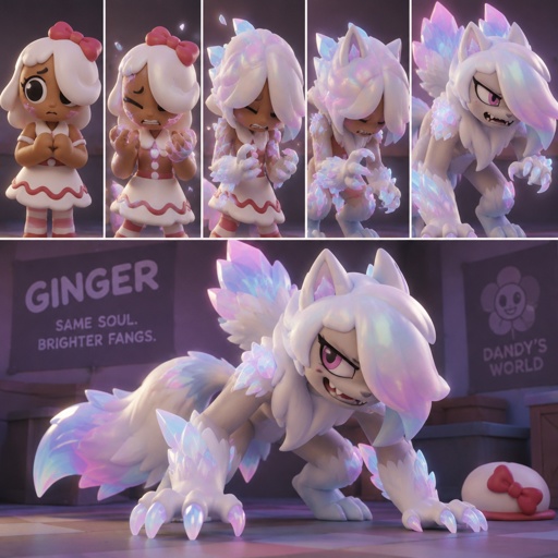 Ginger from Dandys world turning into a Opalite Werewolf 