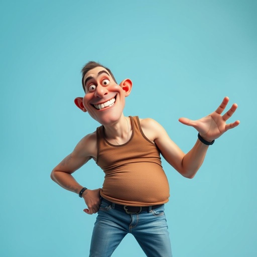 Create a funny looking man who’s jeans and tank top is so tight head to toe