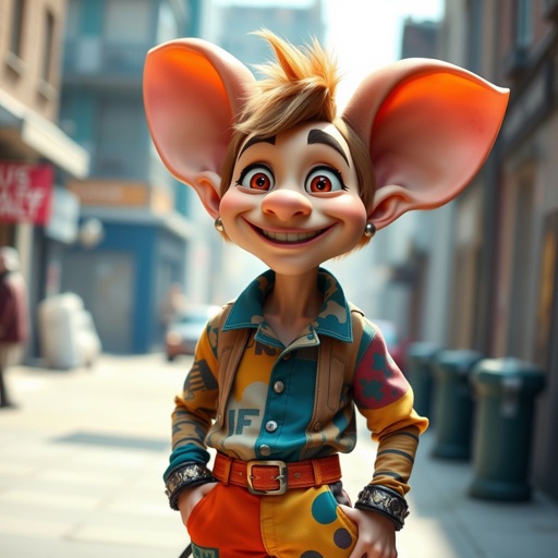 Create a funny guy who has big ears , show entire body head to toe