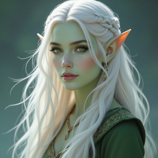 Female elf with sea foam skin and white hair 