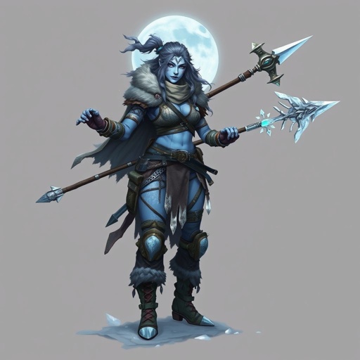 Create a battle woman hero called Alvara the Frostheart. Show full body head to toe including shoes