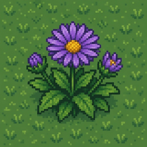 Aster plant for a fantasy game set in modern times, top-down style