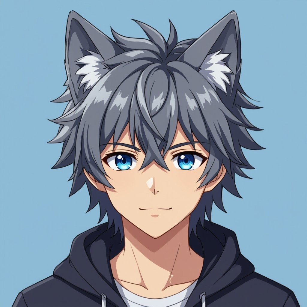 Create an anime guy with wolf ears