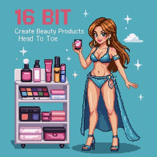 Create a character showing there whole body head to toe, a lady who loves beauty products