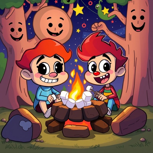 Darwin and Gumball roasting marshmallows