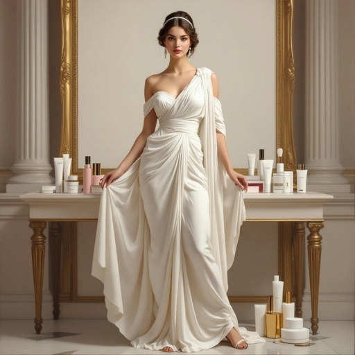 Create a character showing there whole body head to toe, a lady who loves beauty products