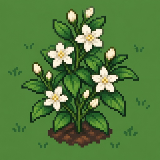 Jasmine plant for a fantasy game set in modern times, top-down style