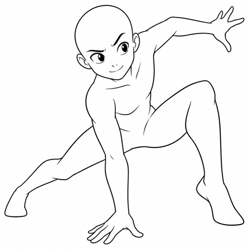 Base pose drawing, cartoon style, bald, random pose, no color