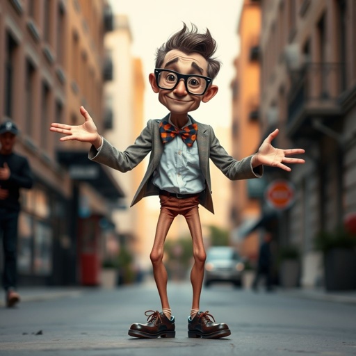 Create a funny looking man with very skinny legs