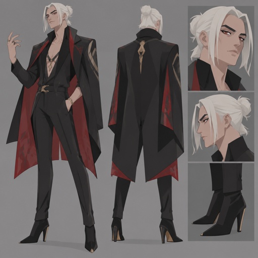 Kado Thorne from Fortnite pale skin white hair shoulder length back hair bun, wearing heels