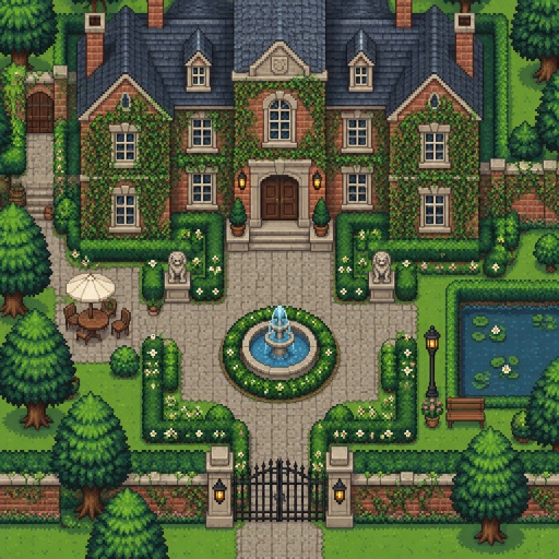 cozy mansion vines, for a game, exterior, top down style