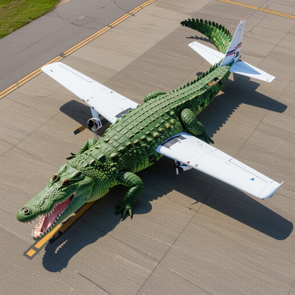 crocodile with plane as its body