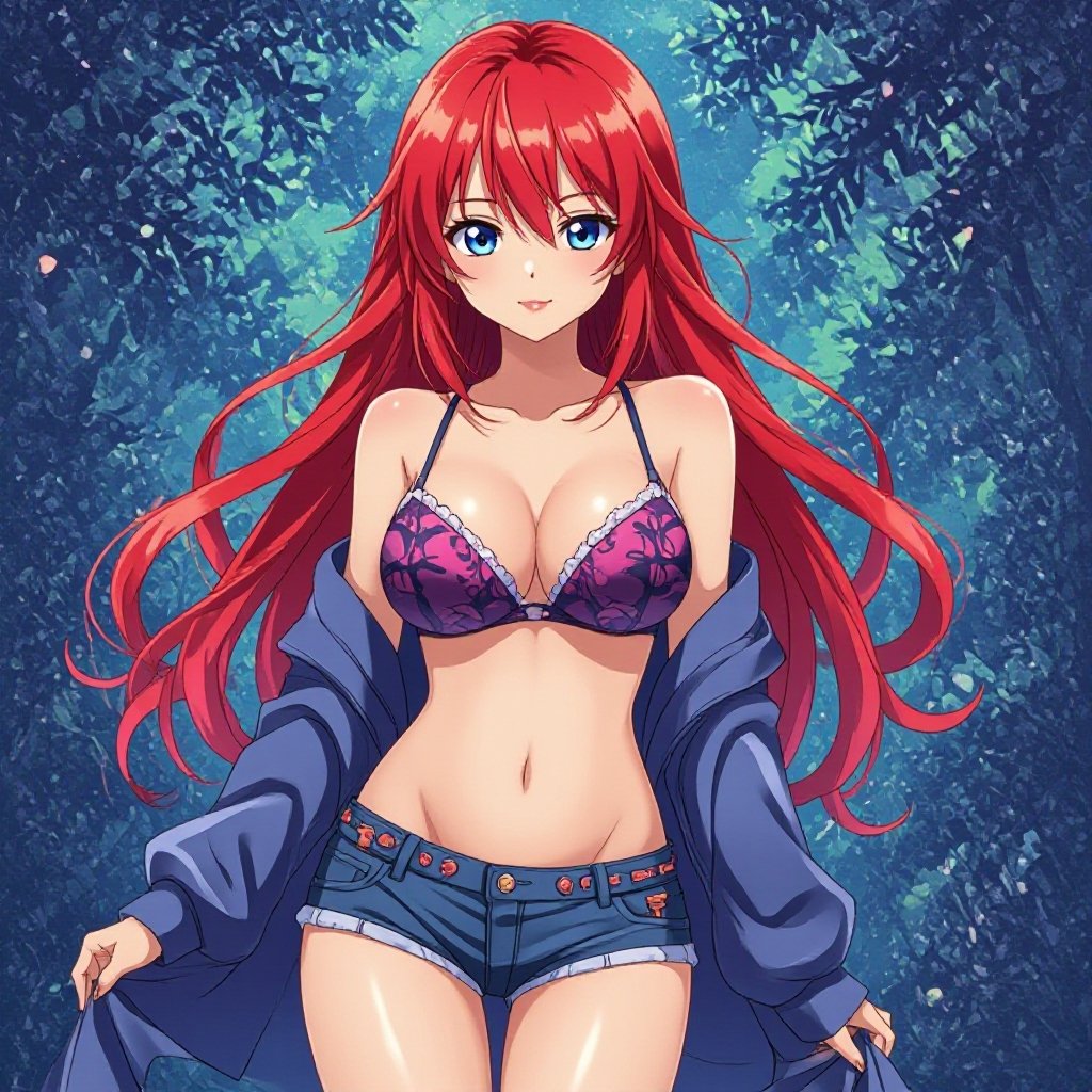 Bra, red hair, full body