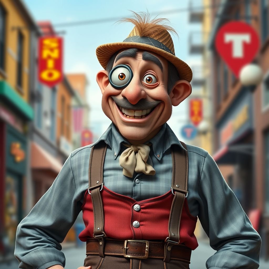Create a funny adult guy name one eye Willy, who has one eye patched, show entire body head to toe 