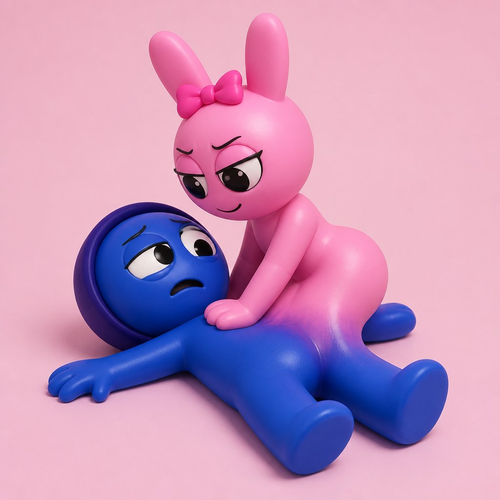 Pinki from sprunki pinning Jevin from Sprunki and merges her legs with his