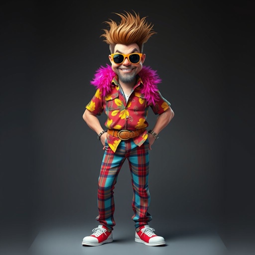 Create a funny arrogant character , showing him head to toe like his whole outfit 