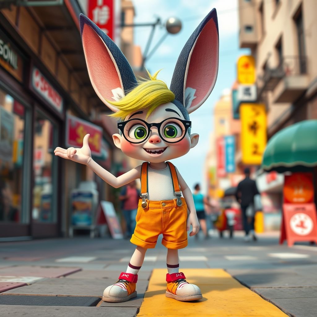 Create a funny guy who has big ears , show entire body head to toe 