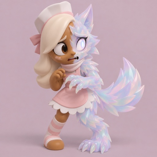 Ginger from Dandys world turning into a Opalite werewolf 