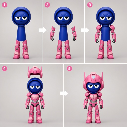 Pinki from Sprunki as Elita One merging her legs onto Jevin from Sprunki and then her arms and then her Body and lastly her head and helmet