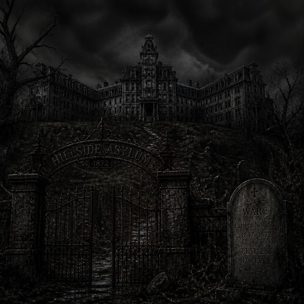 Hillside asylum is a Victorian mental insane asylum institution with a grave in the front yard and is fenced in with rod iron gate . It’s decaying and has a 19 century architectural layout.hillside asylum has a medical wings in a batwing and V formation.