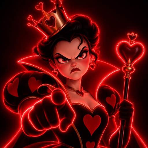 Angry Queen of hearts with a very crooked crown
