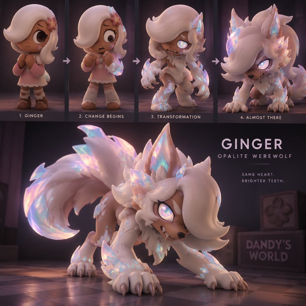 Ginger from Dandy’s world turning into a Opalite Werewolf