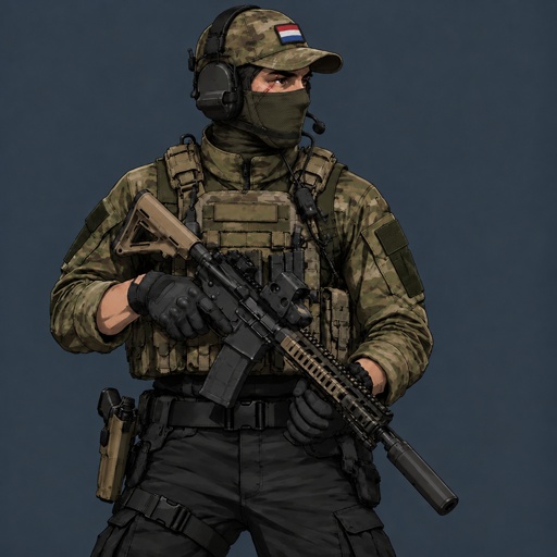 a man in a military uniform holding a rifle