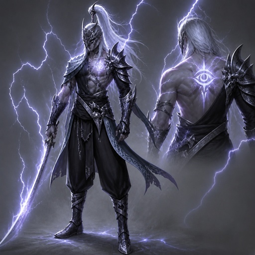 a couple of men standing next to each other in front of lightning