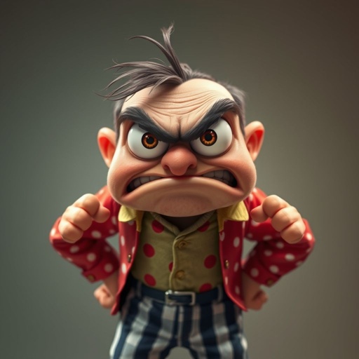 Create a funny angry character, from head to toe.