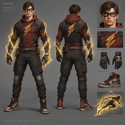 Male Superhero with lightning, homemade costume