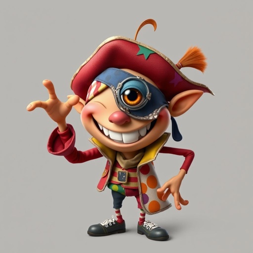 Create a funny guy name one eye Willy, who has one eye patched, show entire body head to toe 