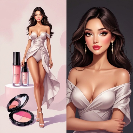 Create a character showing there whole body head to toe, a lady who loves beauty products  