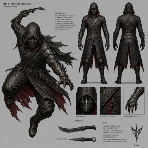 Male villain, assassin, enhanced physical abilities, concept