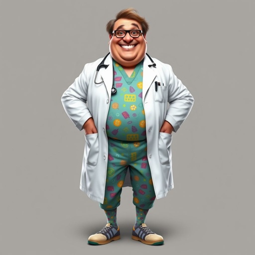 .. create a fat doctor. Who is funny human looking from head to toe. And he always immediately results to surgery for anything even small things. So please be sure to show his whole outfit head to toe. Make him have 1 tooth. Make it more adult humor instead of cartoon humor.
