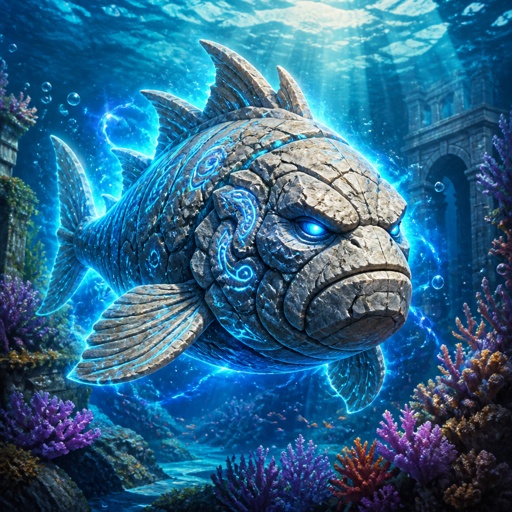 He name is stone-face, he is a stone fish, transformed into a superhero to help stop extinction of marine life. He has that stone like body 